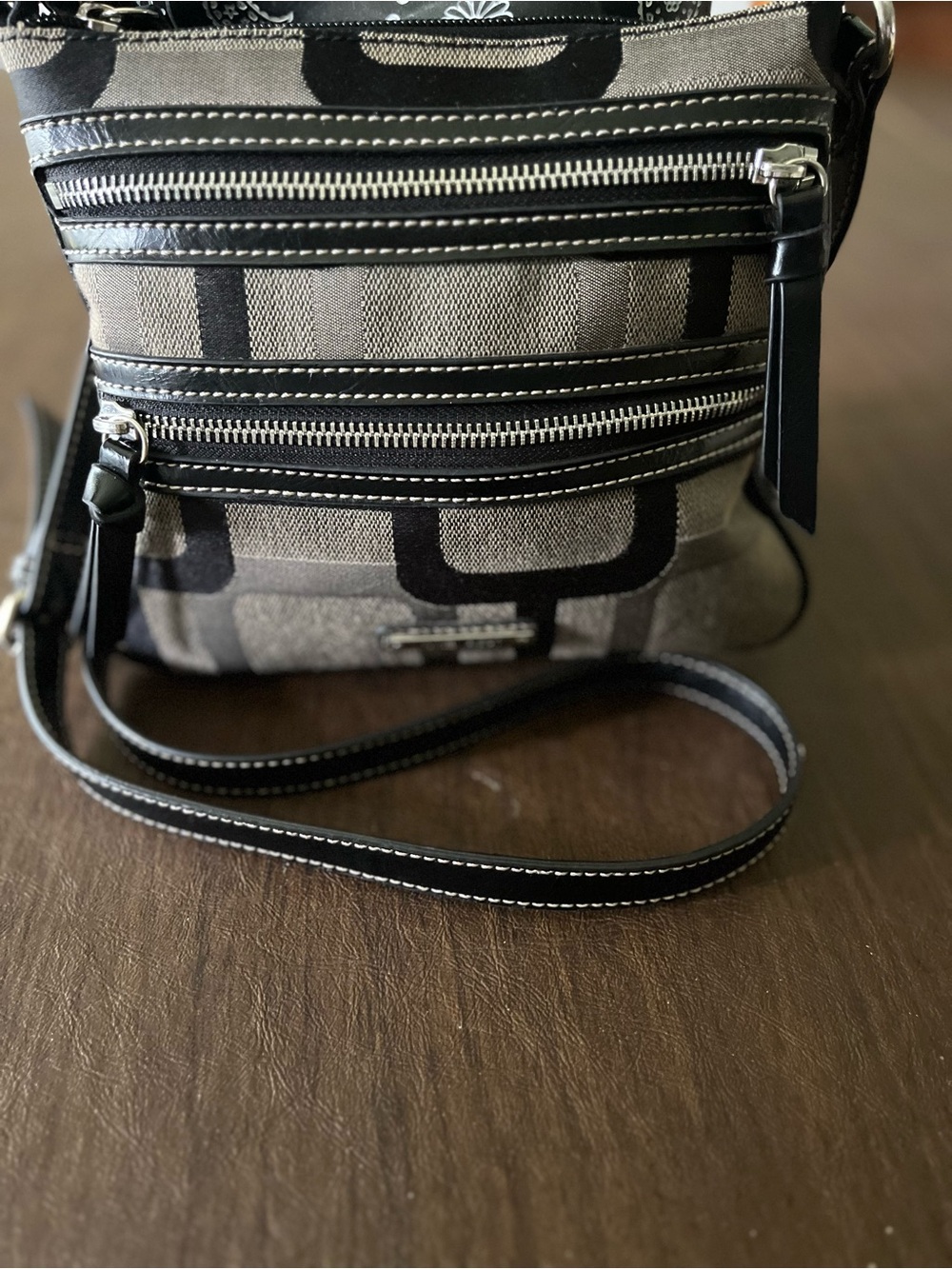 Nine West Black and Gray Crossbody Bag with Front Zippers